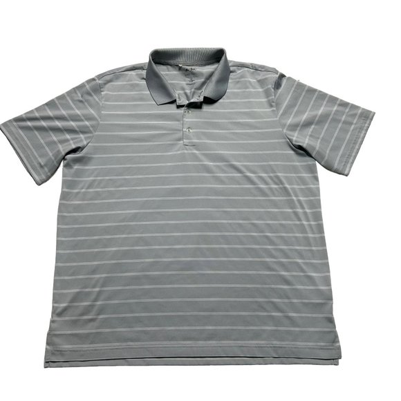 Adidas Polo Shirt Mens XL PureMotion Gray Striped Golf Short Sleeve Casual - Picture 1 of 9